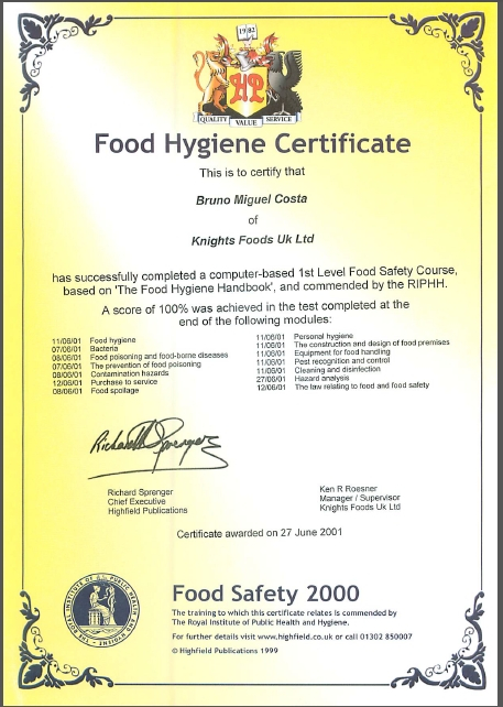 Food Hygiene Certificate